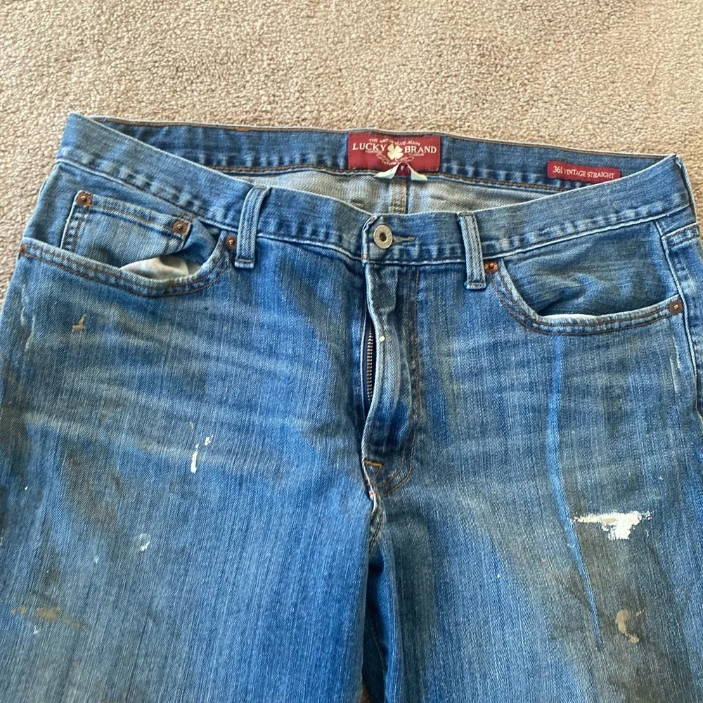 Lucky Brand 361 Vintage Straight Jeans Men‎ 36x34 Grunge Paint Splatter Y2K Dirt